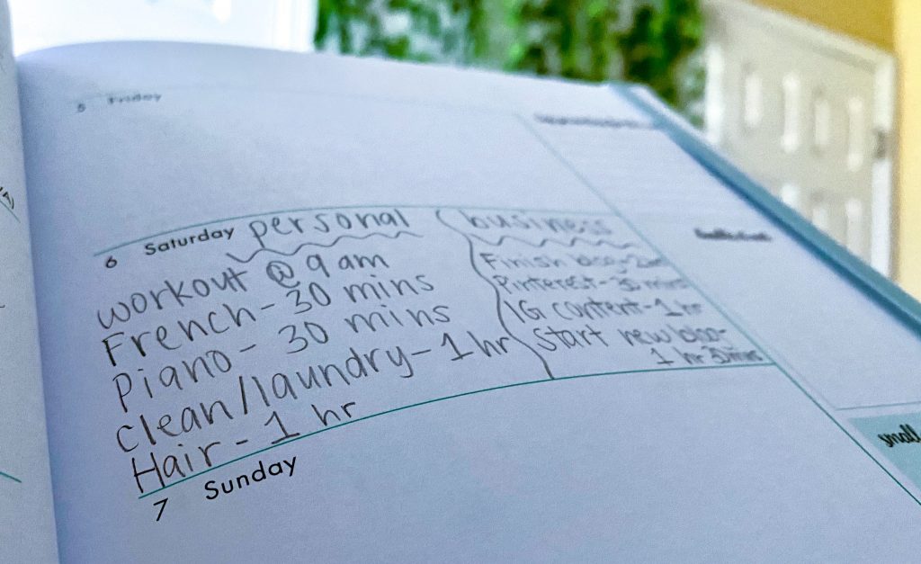 busy schedule written in a planner