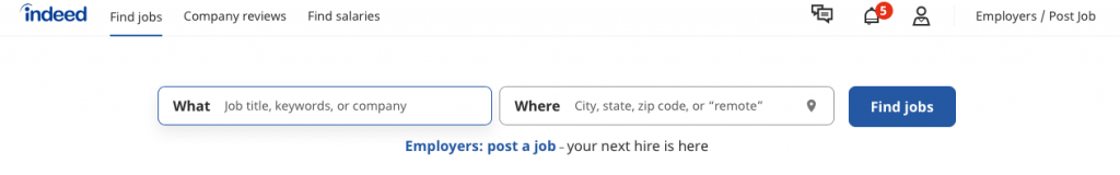 screenshot of Indeed job search